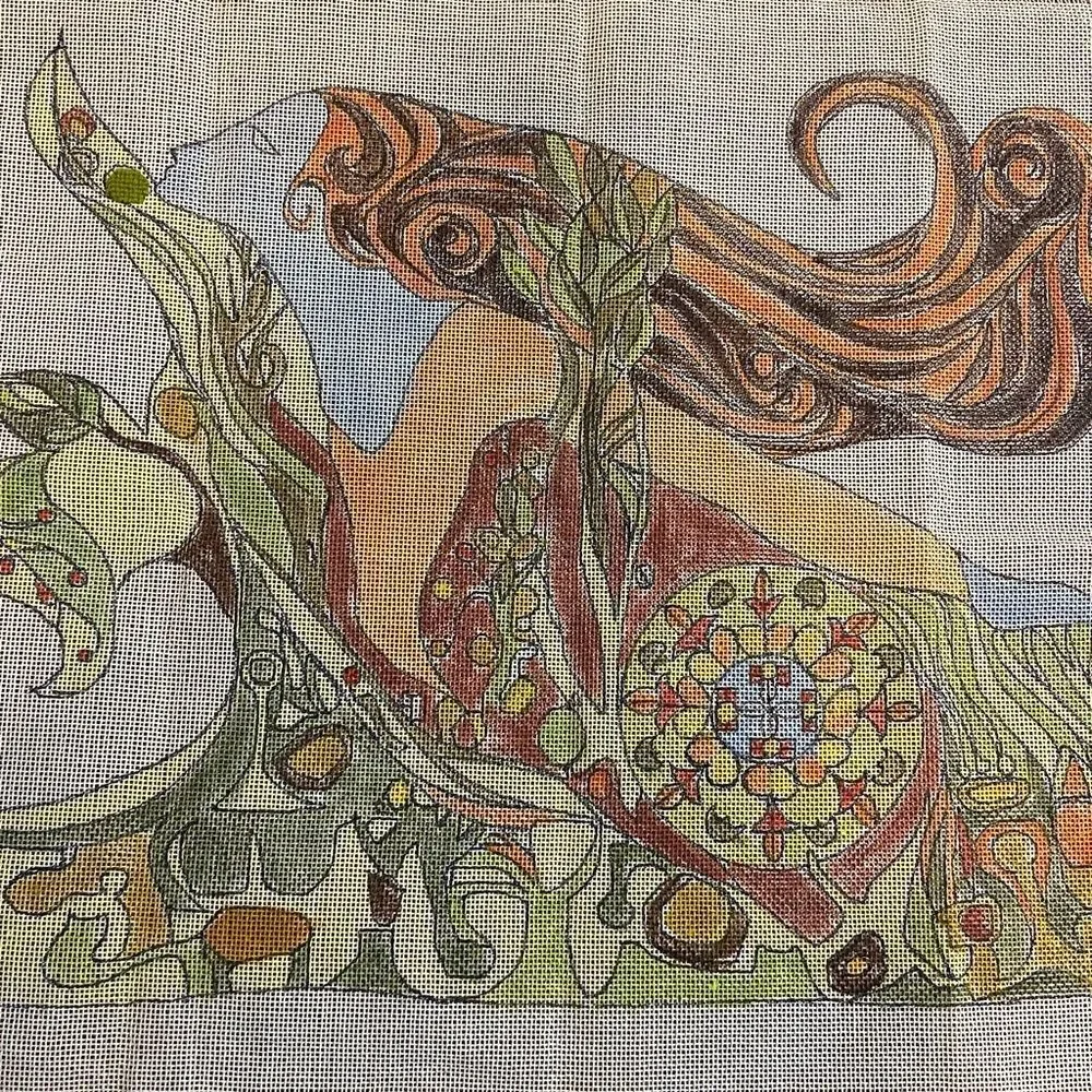 Botanical Goddess Decorative Wall Tapestry - Green, Orange, Blue Accents